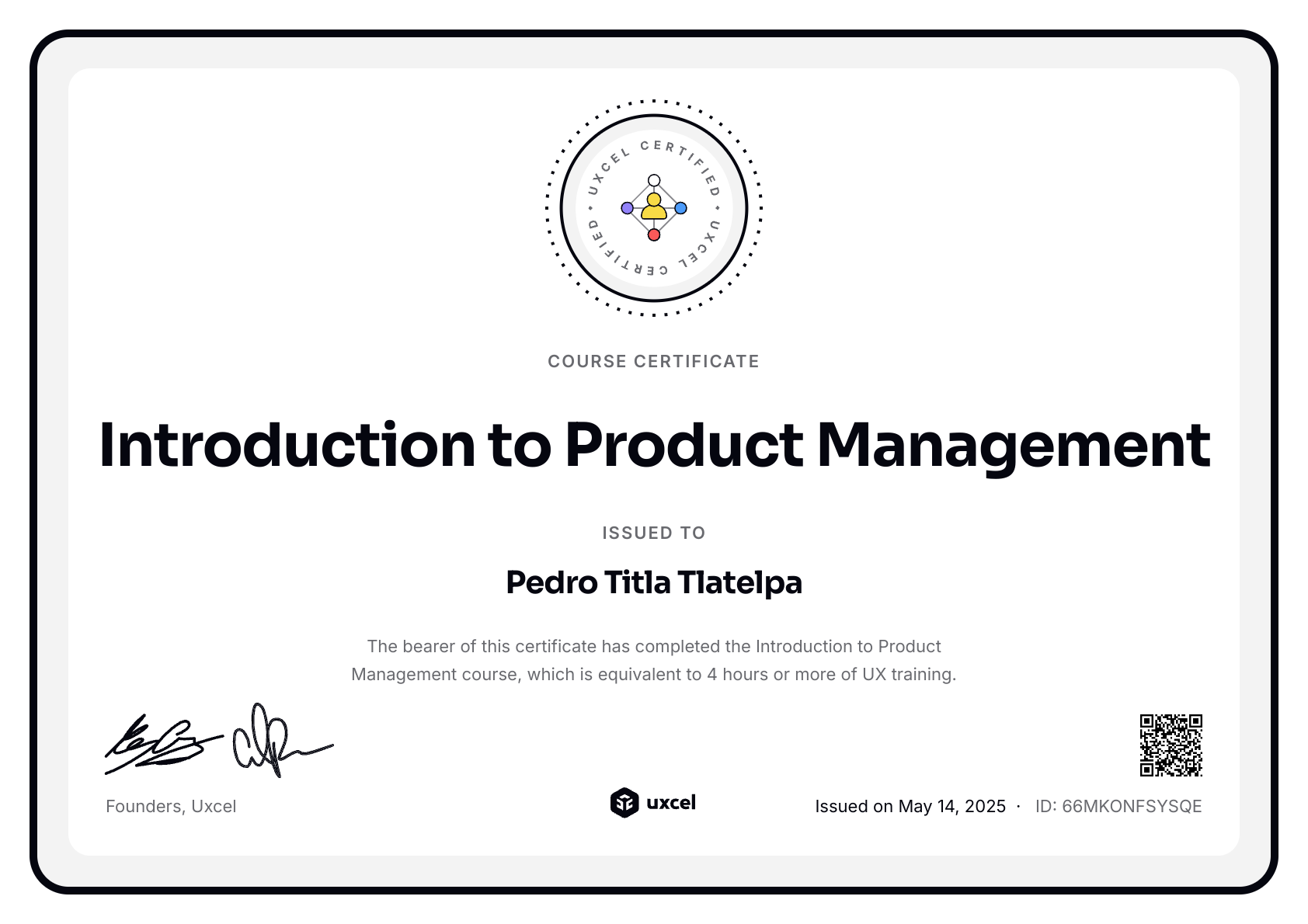 Pedro Titla Tlatelpa's certificate